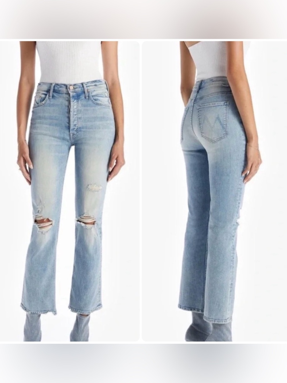 Mother Denim The Tripper Flare Jeans Cut Flowers Distressed Light Wash Size 23